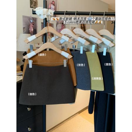 FA47793# 毛呢纯色简约高腰半身裙女秋冬新款气质A字显瘦复古百搭短裙 服裝批發女裝批發服飾貨源