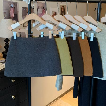 FA47793# 毛呢纯色简约高腰半身裙女秋冬新款气质A字显瘦复古百搭短裙 服裝批發女裝批發服飾貨源