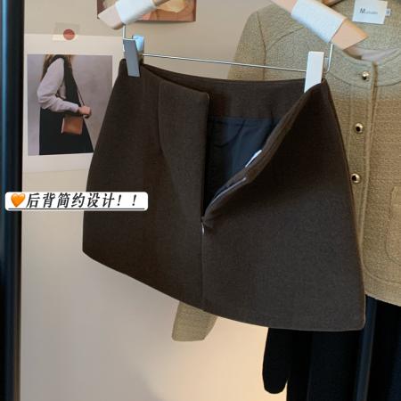 FA47793# 毛呢纯色简约高腰半身裙女秋冬新款气质A字显瘦复古百搭短裙 服裝批發女裝批發服飾貨源