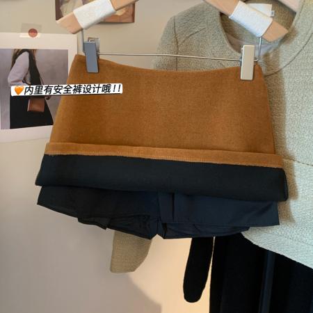 FA47793# 毛呢纯色简约高腰半身裙女秋冬新款气质A字显瘦复古百搭短裙 服裝批發女裝批發服飾貨源