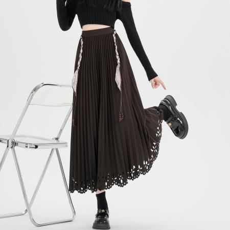 FA47794# 法式风琴裙镂空下摆设计半身裙女秋冬新款A字显瘦百褶蛋糕裙 服裝批發女裝批發服飾貨源