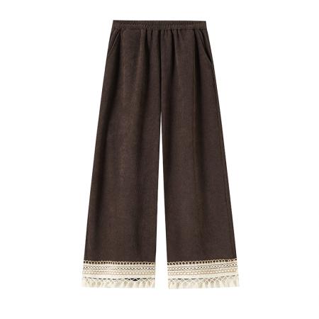 FA47795# 灯芯绒流苏吊穗加绒阔腿裤女森系甜美软糯直筒裤小个子休闲裤 服裝批發女裝批發服飾貨源