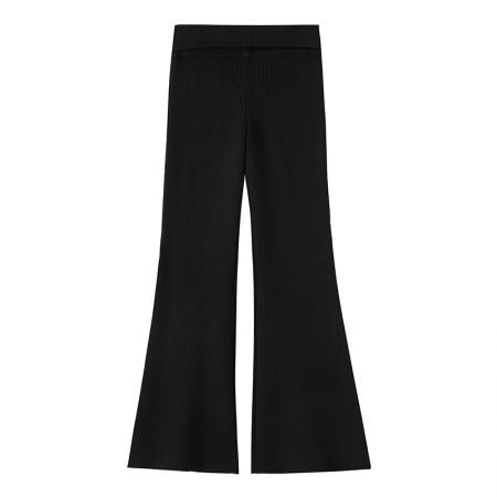 FA47798# 翻边针织微喇裤女秋冬高腰紧身弹力显瘦马蹄裤喇叭拖地裤 服裝批發女裝批發服飾貨源