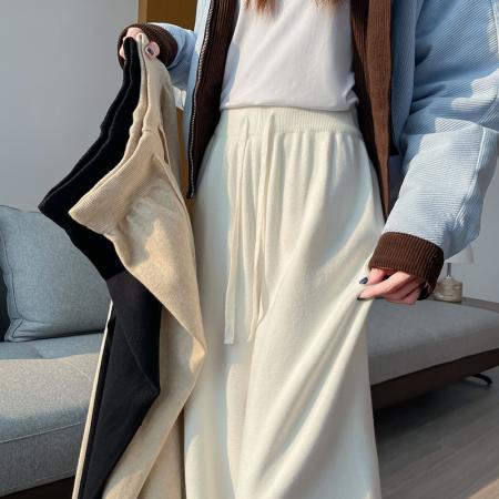 FA47803# 蕾丝针织阔腿裤休闲长裤秋冬新款慵懒风软糯毛线拖地裤女 服裝批發女裝批發服飾貨源