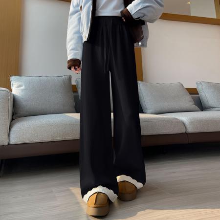FA47803# 蕾丝针织阔腿裤休闲长裤秋冬新款慵懒风软糯毛线拖地裤女 服裝批發女裝批發服飾貨源