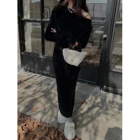 FA47805# 高级感软糯小香风仿水貂绒针织毛衣套装名媛气质包臀半身裙两件套 服裝批發女裝批發服飾貨源