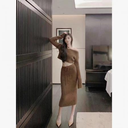 FA47805# 高级感软糯小香风仿水貂绒针织毛衣套装名媛气质包臀半身裙两件套 服裝批發女裝批發服飾貨源