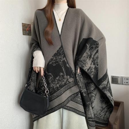 FA47809# ～大码高品质仿羊绒国风大披肩秋冬季时尚开叉斗篷披风围巾 服裝批發女裝批發服飾貨源