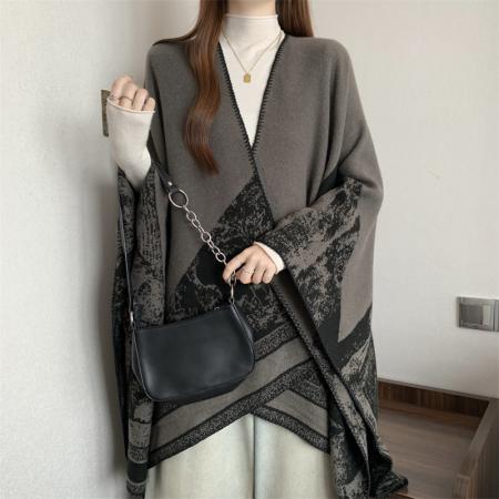 FA47809# ～大码高品质仿羊绒国风大披肩秋冬季时尚开叉斗篷披风围巾 服裝批發女裝批發服飾貨源