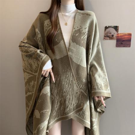 FA47811# ～大码高级感复古提花斗篷披肩女秋冬季宽松显瘦小众百搭上衣 服裝批發女裝批發服飾貨源