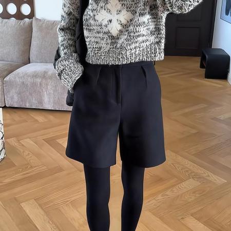 FA47814# 秋冬新款时尚厚款高腰休闲裤女装显瘦中裤靴裤极简百搭四分裤子女 服裝批發女裝批發服飾貨源