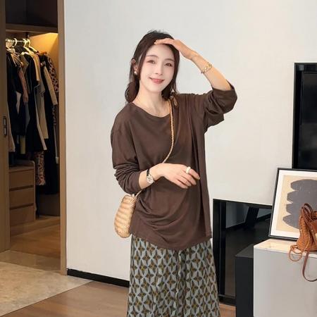 FA47822# 时尚露肩镂空设计感长袖T恤女秋季新款宽松显瘦圆领通勤百搭上衣 服裝批發女裝批發服飾貨源