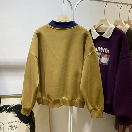 FA47825# 冬季韩版撞色翻领卫衣女新款爆款加厚减龄印花上衣外套潮 服裝批發女裝批發服飾貨源