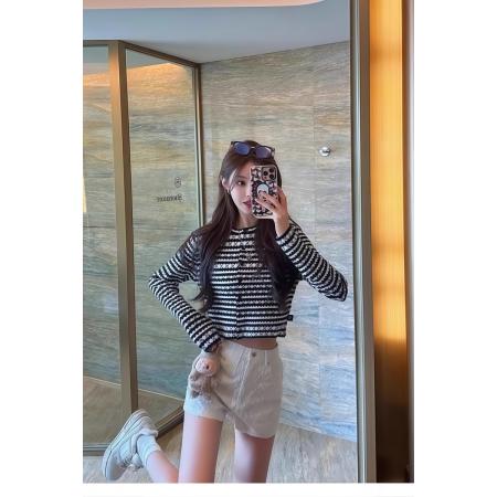 FA47830# 法式条纹圆领针织开衫女早秋新款设计感小众气质短款外套上衣 服裝批發女裝批發服飾貨源