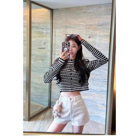 FA47830# 法式条纹圆领针织开衫女早秋新款设计感小众气质短款外套上衣 服裝批發女裝批發服飾貨源