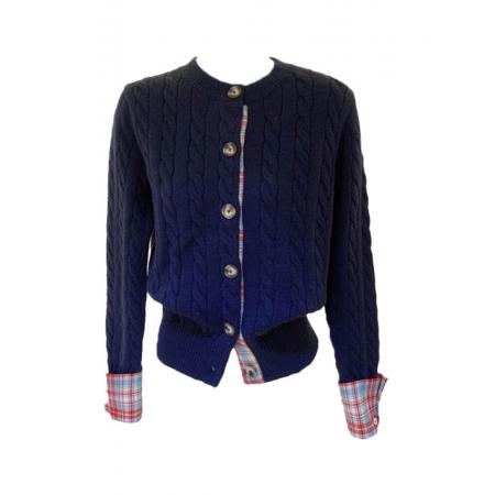 FA47835# 学院风格子拼接圣诞节穿搭红色毛衣开衫女秋冬加厚慵懒风针织外套 服裝批發女裝批發服飾貨源