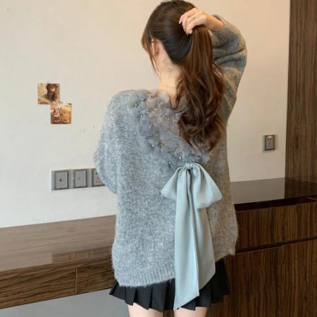 FA47836# 高级感绝美漂亮后背立体花朵蝴蝶结大码超好看显瘦别致毛衣女秋冬 服裝批發女裝批發服飾貨源