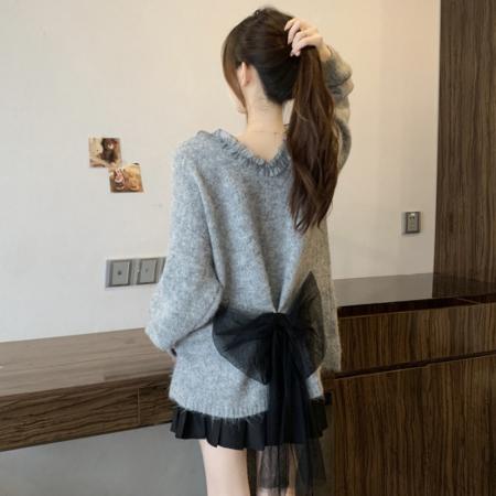 FA47837# 大码时尚后背蝴蝶结圣诞红色毛衣秋冬新款减龄针织衫胖MM上衣女 服裝批發女裝批發服飾貨源