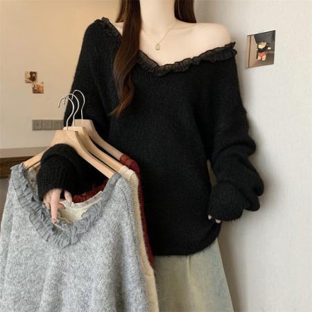 FA47837# 大码时尚后背蝴蝶结圣诞红色毛衣秋冬新款减龄针织衫胖MM上衣女 服裝批發女裝批發服飾貨源