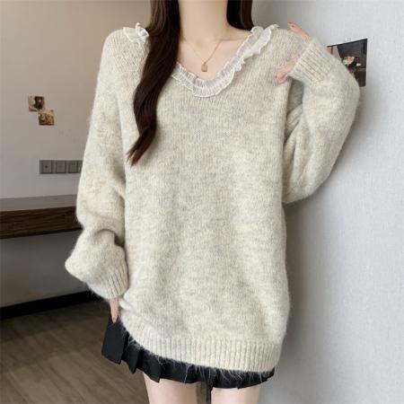 FA47837# 大码时尚后背蝴蝶结圣诞红色毛衣秋冬新款减龄针织衫胖MM上衣女 服裝批發女裝批發服飾貨源