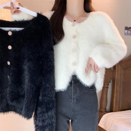 FA47839# 仿水貂针织开衫毛衣外套女装秋冬装加厚欧货爆款洋气短款 服裝批發女裝批發服飾貨源