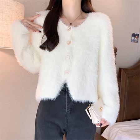 FA47839# 仿水貂针织开衫毛衣外套女装秋冬装加厚欧货爆款洋气短款 服裝批發女裝批發服飾貨源