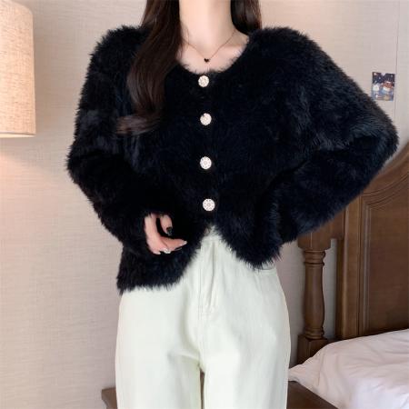 FA47839# 仿水貂针织开衫毛衣外套女装秋冬装加厚欧货爆款洋气短款 服裝批發女裝批發服飾貨源