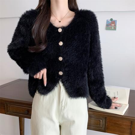 FA47839# 仿水貂针织开衫毛衣外套女装秋冬装加厚欧货爆款洋气短款 服裝批發女裝批發服飾貨源