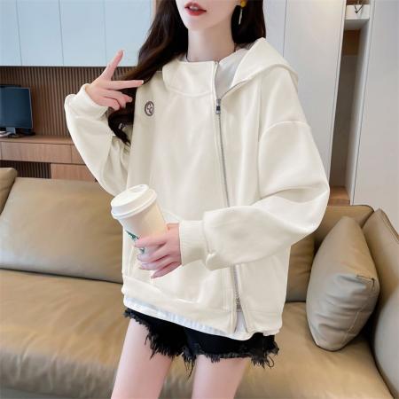 FA47843# 仿棉华棉复合春秋开衫卫衣女新款设计感小个子宽松上衣 服裝批發女裝批發服飾貨源