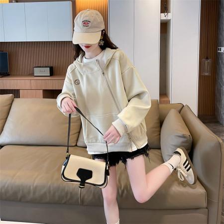 FA47843# 仿棉华棉复合春秋开衫卫衣女新款设计感小个子宽松上衣 服裝批發女裝批發服飾貨源