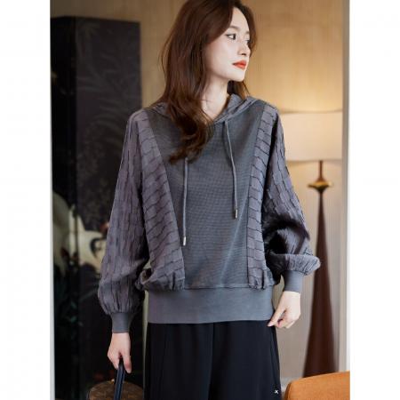 FA47846# 高级连帽蝙蝠袖拼接卫衣秋季洋气宽松慵懒上衣女 服裝批發女裝批發服飾貨源