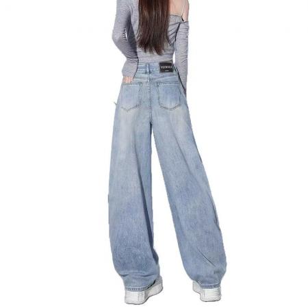 FA47848# 美式复古百搭弯刀裤女阔腿裤牛仔裤春秋新款遮跨显瘦直筒香蕉裤子 服裝批發女裝批發服飾貨源