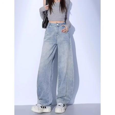 FA47848# 美式复古百搭弯刀裤女阔腿裤牛仔裤春秋新款遮跨显瘦直筒香蕉裤子 服裝批發女裝批發服飾貨源