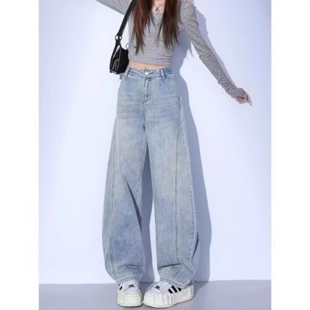 FA47848# 美式复古百搭弯刀裤女阔腿裤牛仔裤春秋新款遮跨显瘦直筒香蕉裤子 服裝批發女裝批發服飾貨源