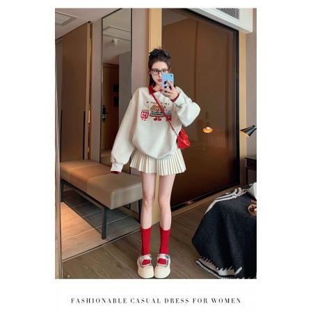 FA47853# 撞色polo领卡通套头卫衣女春秋新款学院风小个子 服裝批發女裝批發服飾貨源