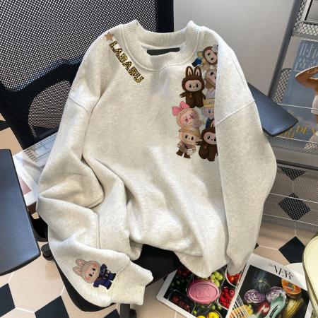 FA47854# 高质量/薄款重磅华棉/银狐绒拉布布图案印花男女圆领卫衣 服裝批發女裝批發服飾貨源