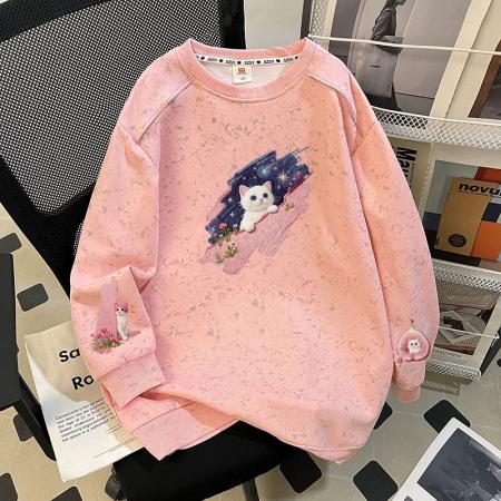 FA47855# 华棉复特大码300斤扎染印花肩膀拼接拉链卫衣女 服裝批發女裝批發服飾貨源