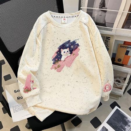 FA47855# 华棉复特大码300斤扎染印花肩膀拼接拉链卫衣女 服裝批發女裝批發服飾貨源