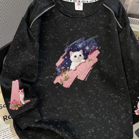 FA47855# 华棉复特大码300斤扎染印花肩膀拼接拉链卫衣女 服裝批發女裝批發服飾貨源