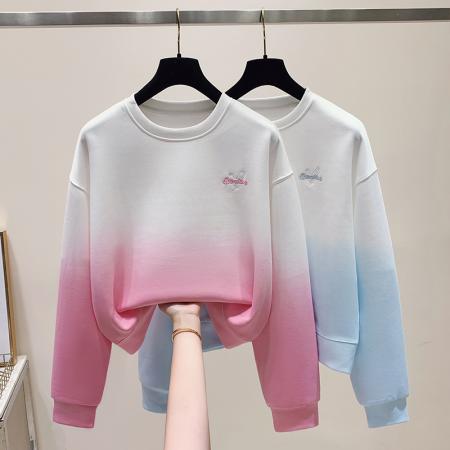 FA47856# 小清新学院风秋季新款扎染刺绣高级感小个子时尚卫衣女 服裝批發女裝批發服飾貨源