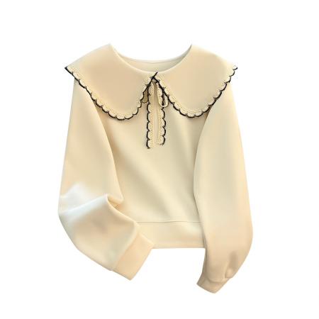 FA47857# 秋季学院风新款小清新花边娃娃领宽松高级感时尚卫衣女 服裝批發女裝批發服飾貨源