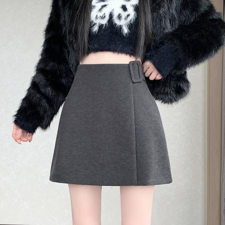 FA47860# 韩版时尚灰色毛呢短裙秋冬新款小众设计感百搭显瘦半身裙裤裙 服裝批發女裝批發服飾貨源