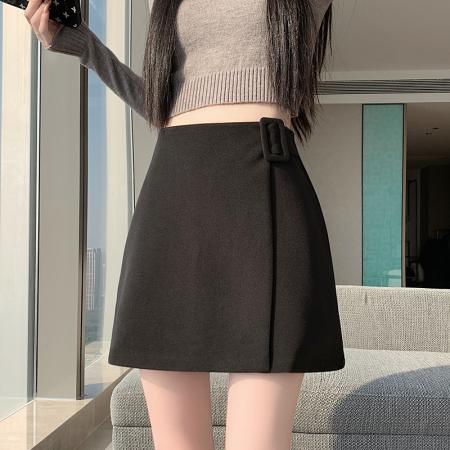 FA47860# 韩版时尚灰色毛呢短裙秋冬新款小众设计感百搭显瘦半身裙裤裙 服裝批發女裝批發服飾貨源