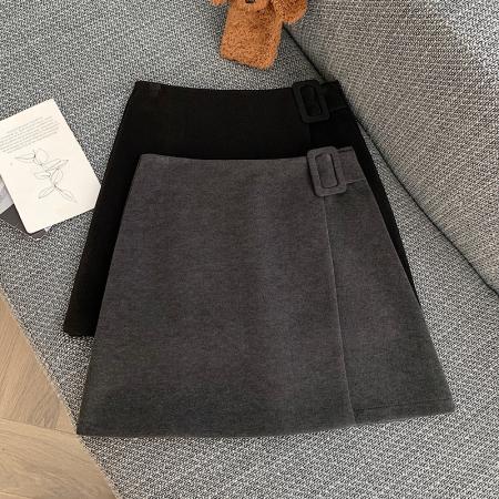 FA47860# 韩版时尚灰色毛呢短裙秋冬新款小众设计感百搭显瘦半身裙裤裙 服裝批發女裝批發服飾貨源