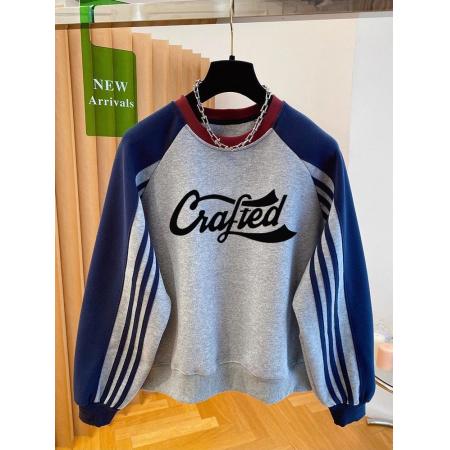 FA47875# 华棉复特大码300斤设计感撞色拼接印花卫衣女 服裝批發女裝批發服飾貨源