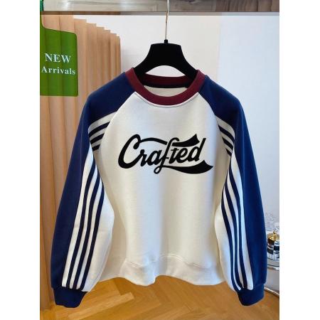 FA47875# 华棉复特大码300斤设计感撞色拼接印花卫衣女 服裝批發女裝批發服飾貨源