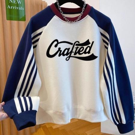 FA47875# 华棉复特大码300斤设计感撞色拼接印花卫衣女 服裝批發女裝批發服飾貨源