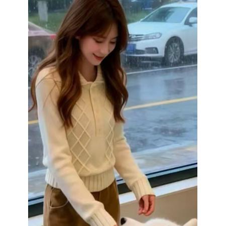 FA47876# 绵羊绒温柔风针织衫上衣减龄秋冬好看毛衣长袖时尚显瘦休闲 服裝批發女裝批發服飾貨源