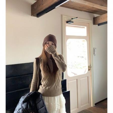 FA47876# 绵羊绒温柔风针织衫上衣减龄秋冬好看毛衣长袖时尚显瘦休闲 服裝批發女裝批發服飾貨源