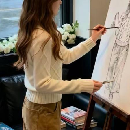 FA47876# 绵羊绒温柔风针织衫上衣减龄秋冬好看毛衣长袖时尚显瘦休闲 服裝批發女裝批發服飾貨源